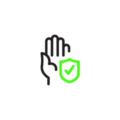 Obraz premium hand with a green shield symbol with approval mark. Access granted, correct password, protection pictogram