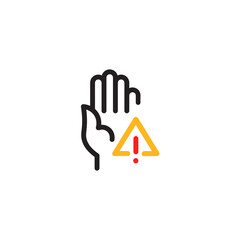 Hand with exclamation mark line icon. Caution, danger, warning, caution, attention illustration
