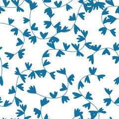 Blue leaves Tendrils Vector Seamless Pattern