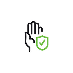 Fototapeta premium hand with a green shield symbol with approval mark. Access granted, correct password, protection pictogram