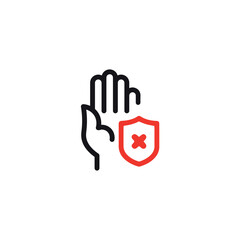 hand with red shield symbol, security alert pictogram, 