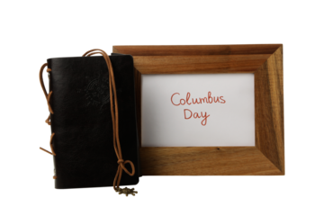 Vintage notebook with wooden frame, isolated on white background