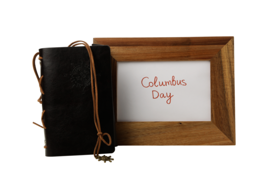 Vintage notebook with wooden frame, isolated on white background