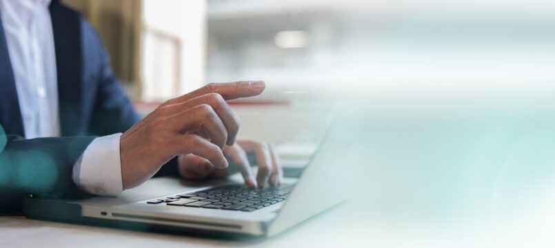 DevOps concept, software development, IT operations, agile programming, Concept with dev ops icon on computer screen and project manager, coder or sysadmin typing on keyboard, high software quality
