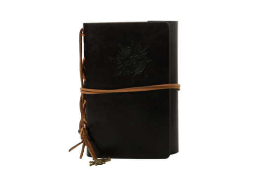 Vintage, black notebook, isolated on white background