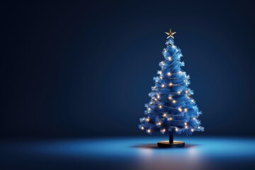 Christmas tree with lights and decorations with copy space