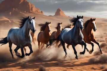 Powerful Wild Horse Stampede in Dramatic Desert Storm