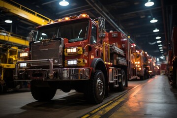 Fire Stations Busy Garage Filled With Firetruck, Generative AI 