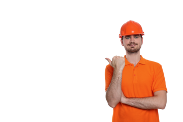 PNG, Engineer in helmet, isolated on white background, space for text