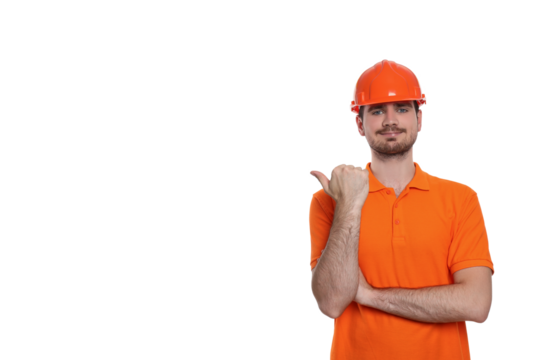 PNG, Engineer in helmet, isolated on white background, space for text