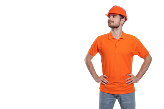 PNG, Engineer in helmet, isolated on white background, space for text