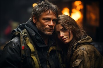 Fototapeta premium Firefighter Comforting A Victim, Generative AI