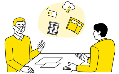 税理士に確定申告の相談をするシニア男性