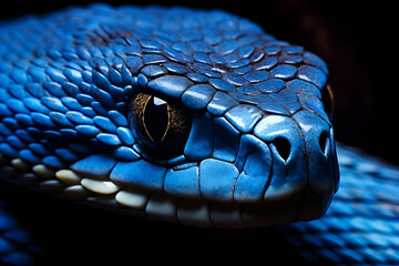 Head of blue viper snake, close up shot