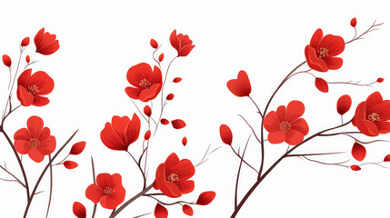 minimal graphic design for red flower isolated on white background, chinese red flower, Generative ai