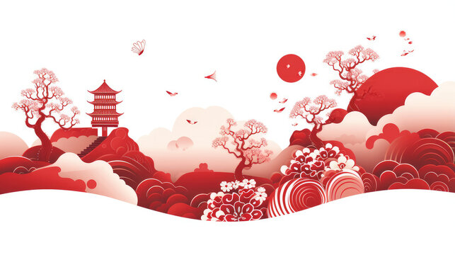 Minimal design for Chinese new year celebrating, minimal china town isolated on white background