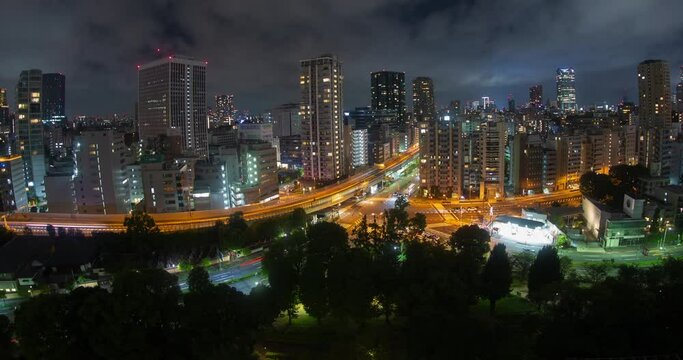 4k Wide Night Tokyo Highway Traffic Timelapse Lights City