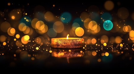 Diwali, Festival of lights. Diya oil lamp with soft blur bokeh light effect.