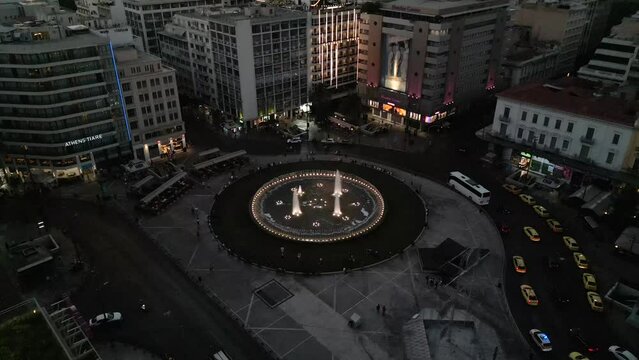 Athens Drone Dark Shot Blue Hour Omonoia Square Cinematic