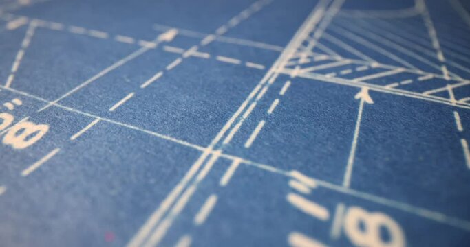 Geometric blue background with technical drawings. Architectural project