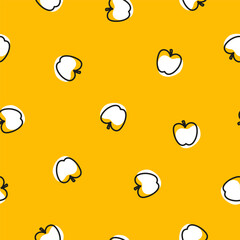 Yellow seamless pattern with white tiny apples