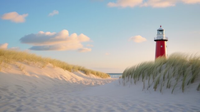 lighthouse on the beach with white sand