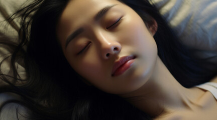 ベッドで眠る若い日本人女性