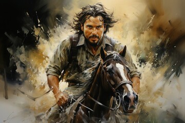 Fototapeta premium close up rider man on horseback
