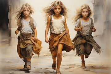 little girls running