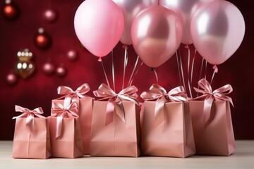 pink paper gift bags with pink balloons