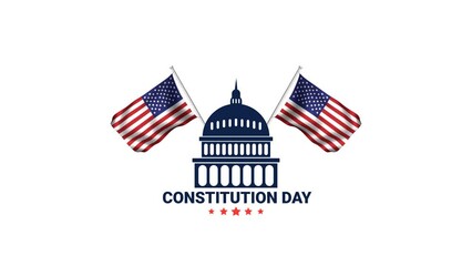 Happy Constitution Day United States footage animation with American Waving Flag Background and Capitol Building.