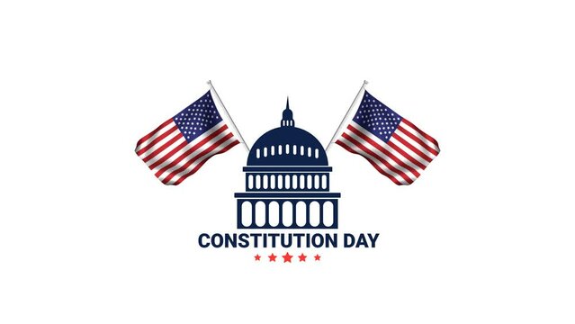Happy Constitution Day United States footage animation with American Waving Flag Background and Capitol Building.