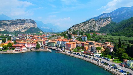 Fototapeta na wymiar View of Torbole on Lake Garda - Italy - Drone flight