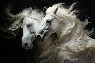 Obraz na płótnie Canvas white :horses portrait close up