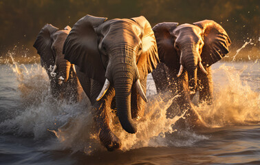 elephants herd in Africa river