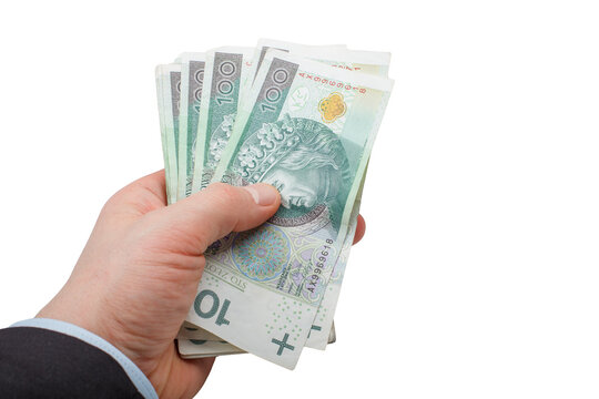 Banker's Hand Holding Polish 100 PLN Banknotes
