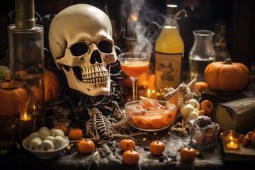 decorated Halloween party table.