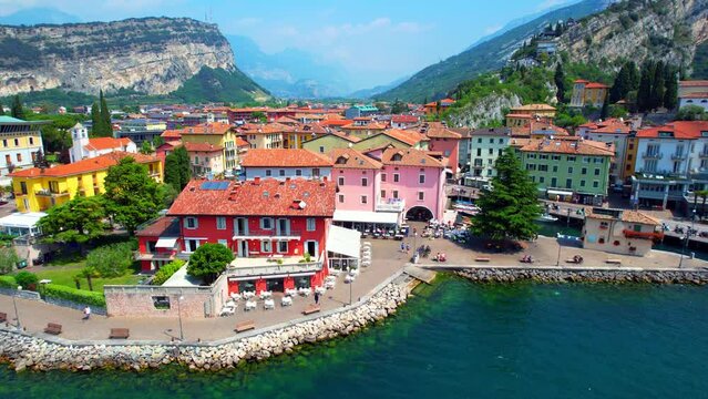 View of Torbole on Lake Garda - Italy - Drone flight