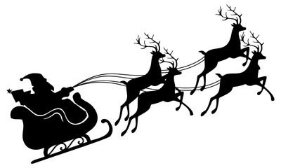 Santa clous with 4 deers silhouette
