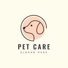 pet care dog mammal friend animal adopted puppy medical health pet shop logo design vector graphic illustration