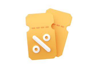 Discount coupon 3d render icon - sale promo label, yellow price tag with percent