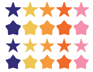 Set of stars of different shapes, flat design, bright colors