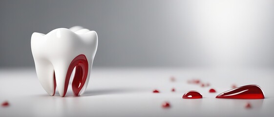 Small molar tooth with drops of blood on white isolated background