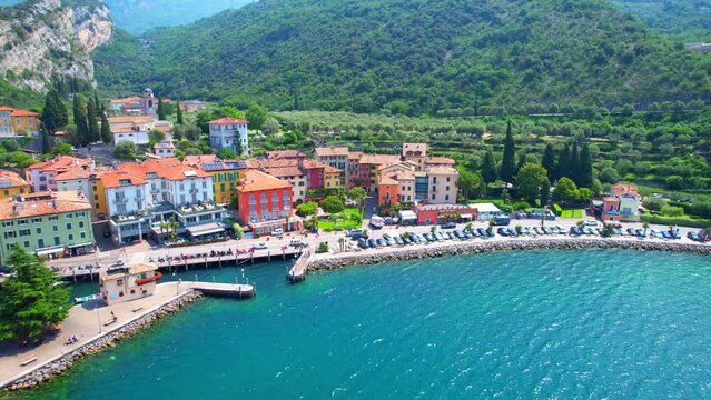 View of Torbole on Lake Garda - Italy - Drone flight
