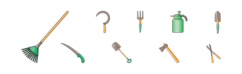 Garden Tools and Equipment for Soil and Plant Cultivation Vector Set