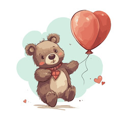 Naklejka premium teddy bear holding a balloon, vector illustration