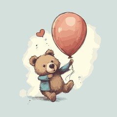 teddy bear holding a balloon, vector illustration
