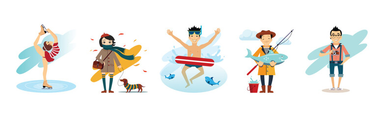 People Characters Doing Different Activity and Hobby Vector Set