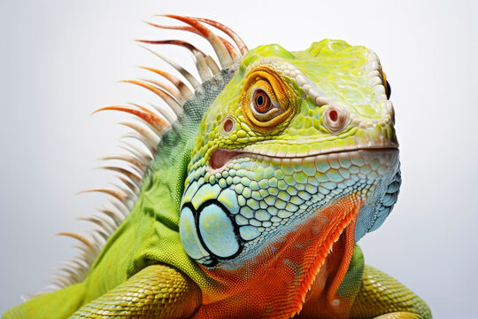 Beautiful iguana on a light background. Generative AI