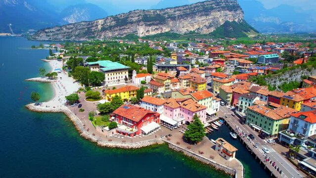 View of Torbole on Lake Garda - Italy - Drone flight